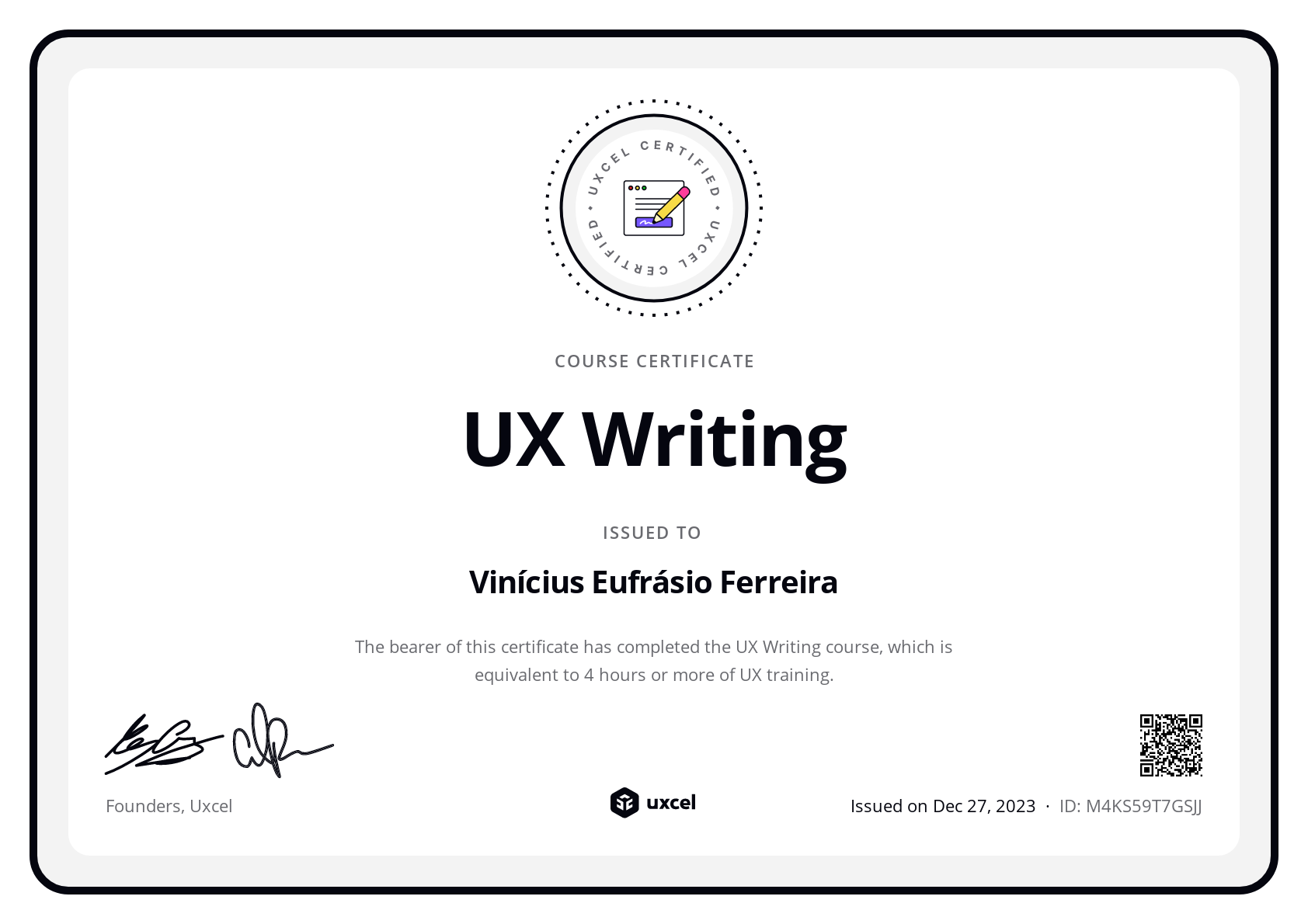 Vinícius Eufrásio Ferreira's certificate